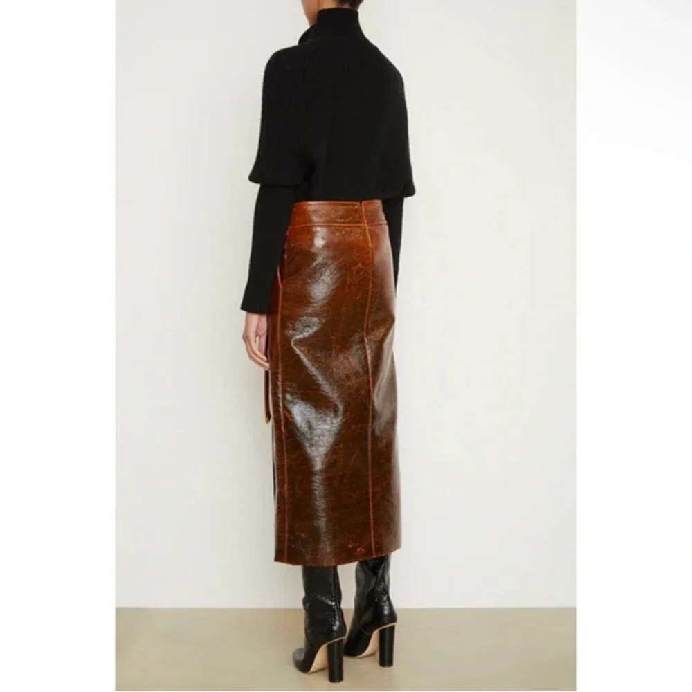 Brandon Maxwell Evelyn Mahogany Brown Maxi Wrap Skirt with Slit - Picture 3 of 12